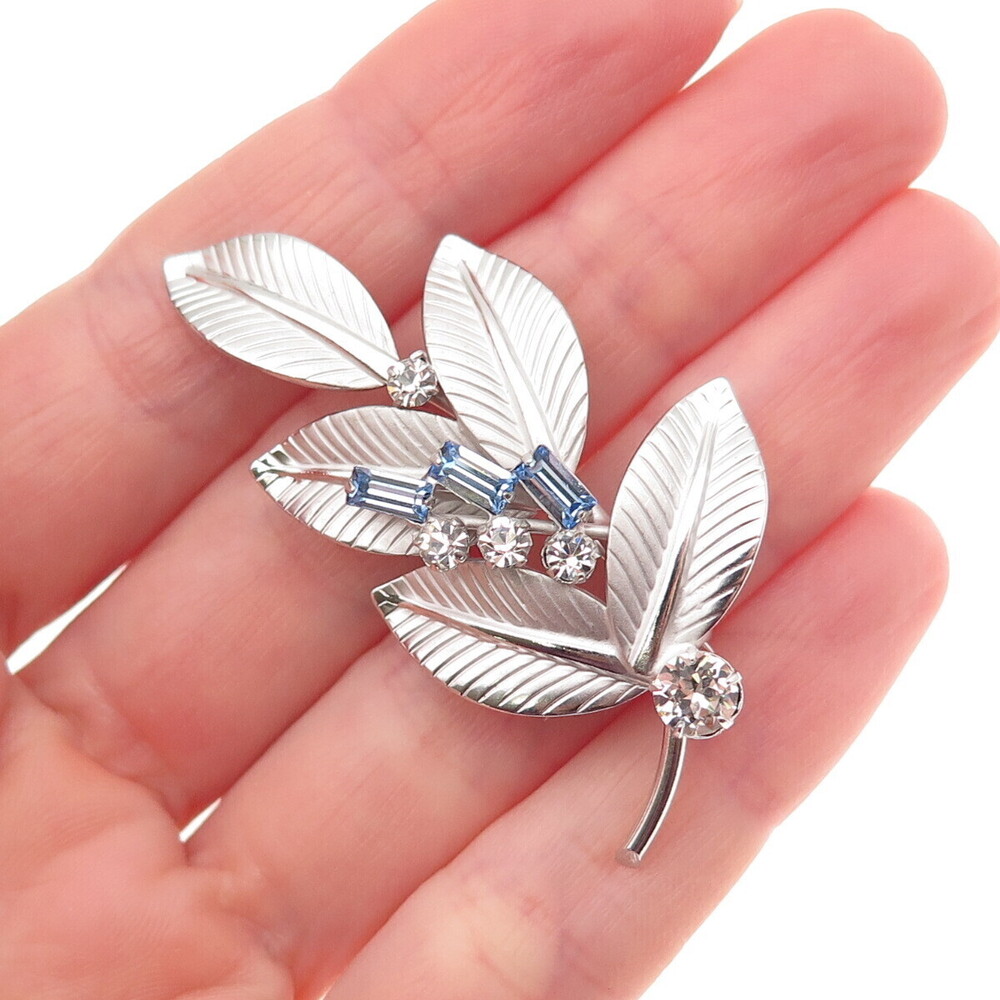 Carl Art 925 Sterling Silver Antique Art Deco Rhinestone Floral Pin Brooch